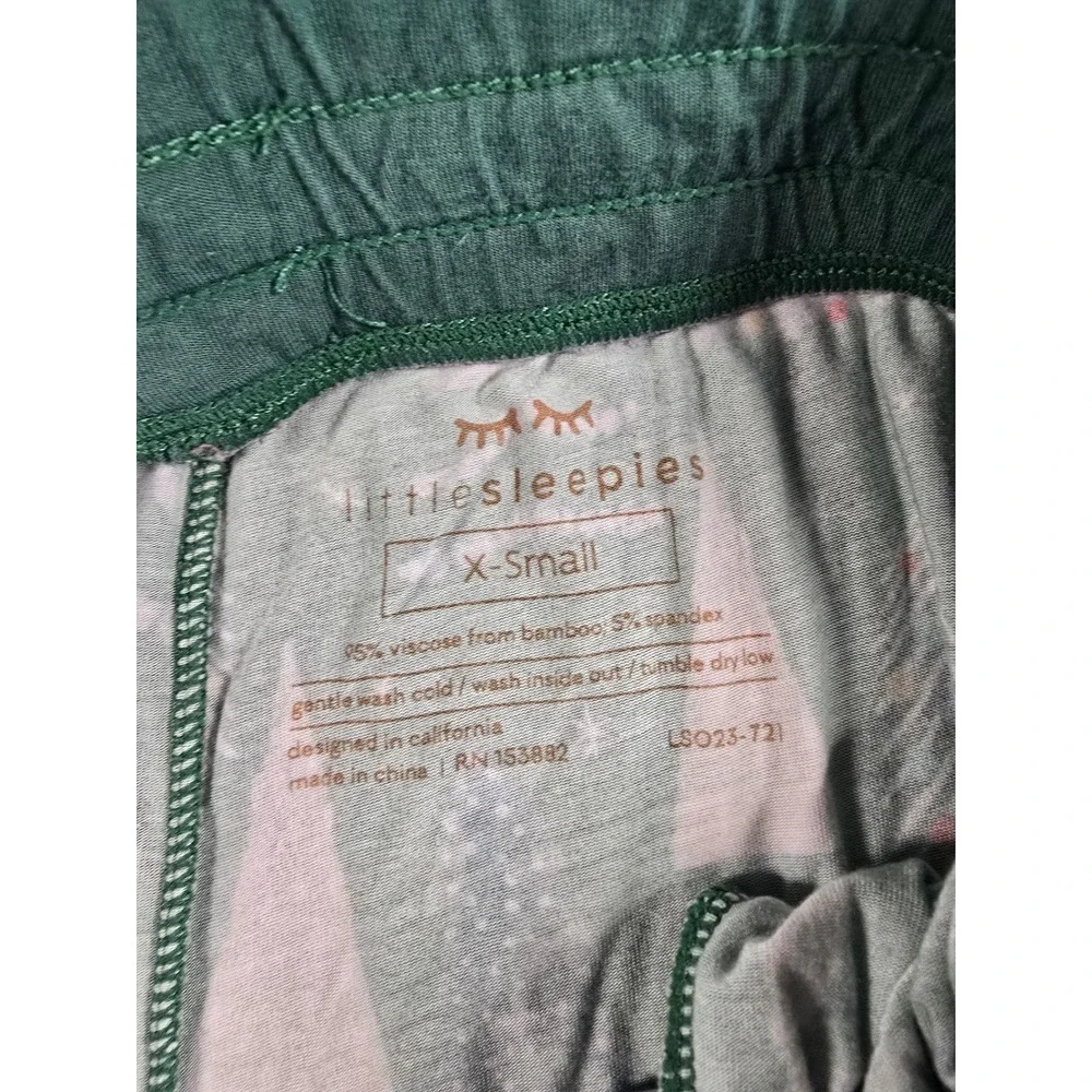 Little Sleepies Pajama Set Womens S/XS Green Christmas Trees Bamboo Lounge PJs
